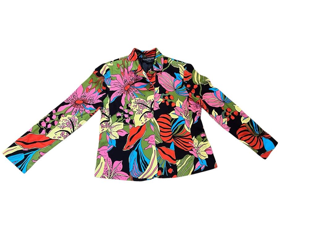 Russel Blazer Jacket Womens‎ 14 Multicolor Lined Floral Boho Hippie Notch Lapel